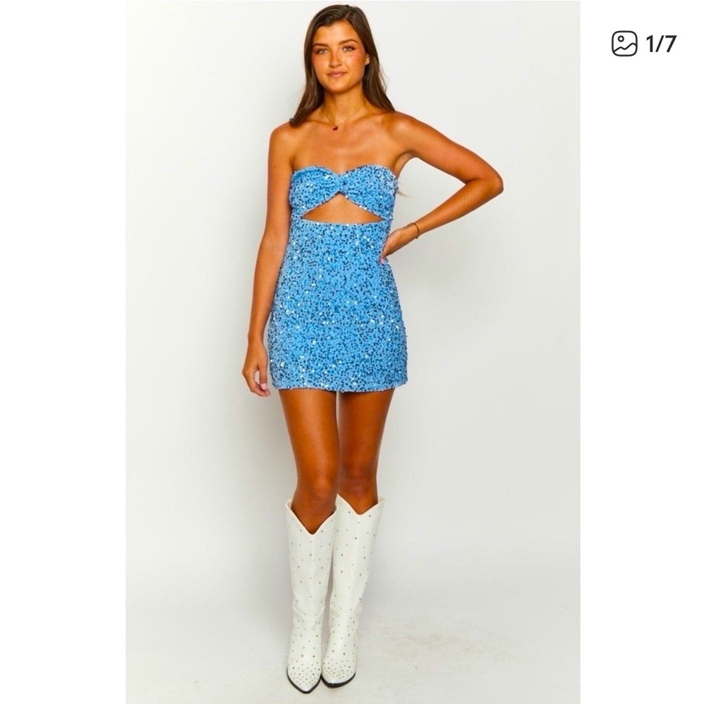 Blue Sequin Strapless Dress